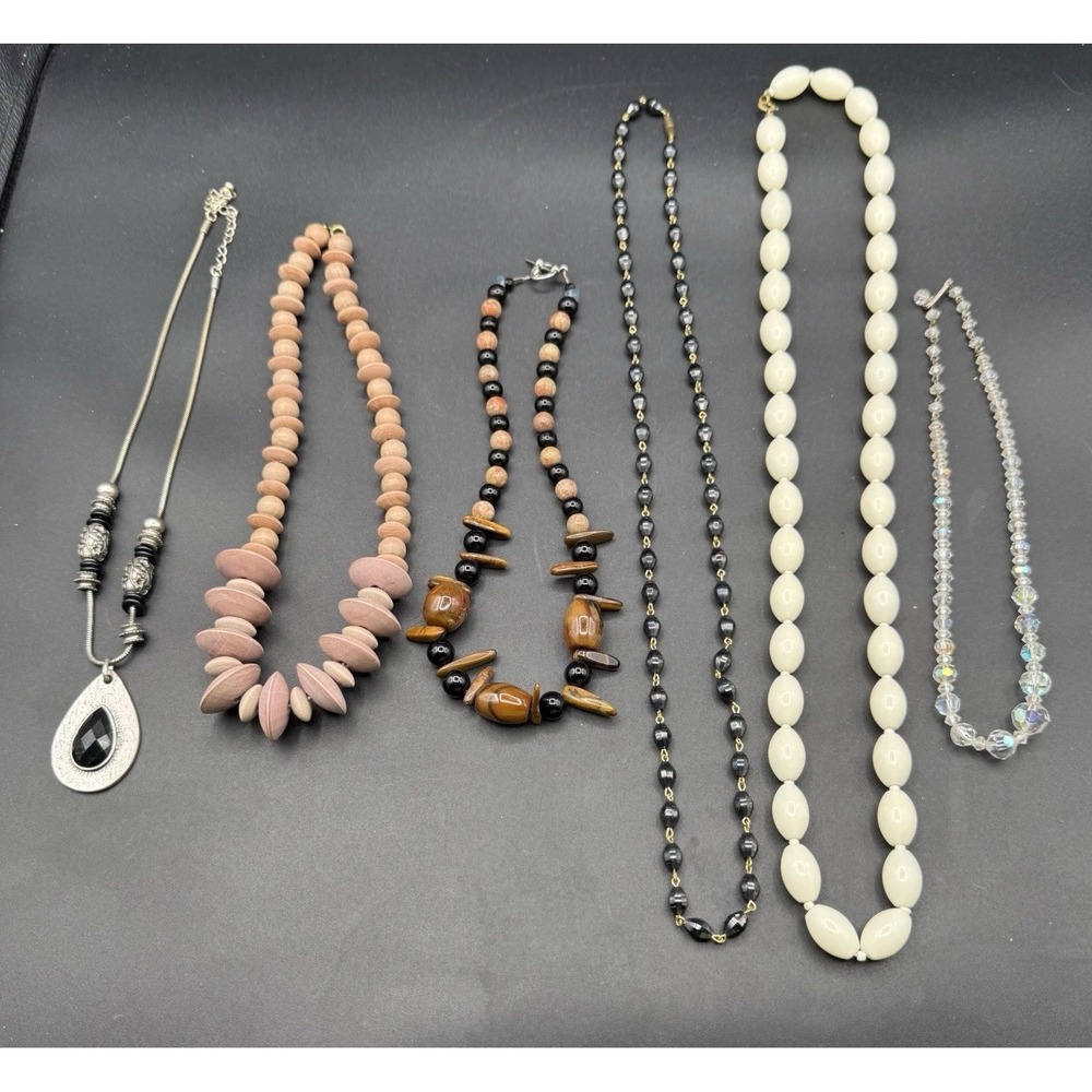 Vintage Lot of 6 Necklaces Costume Jewelry Mixed Bead Pendant Retro Boho US
